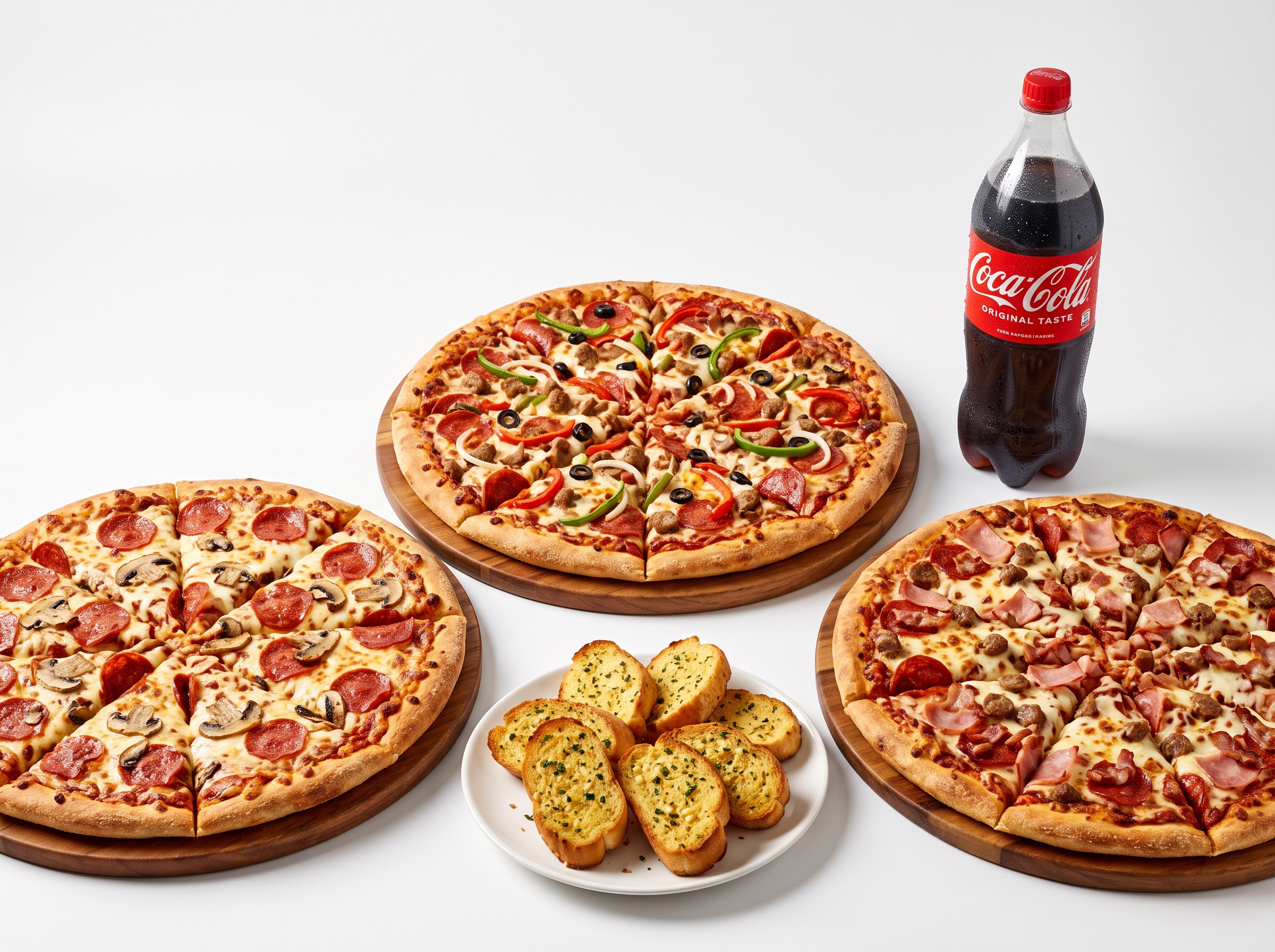 Deal 5 - 3 Family Pizzas + Drink + Garlic Bread