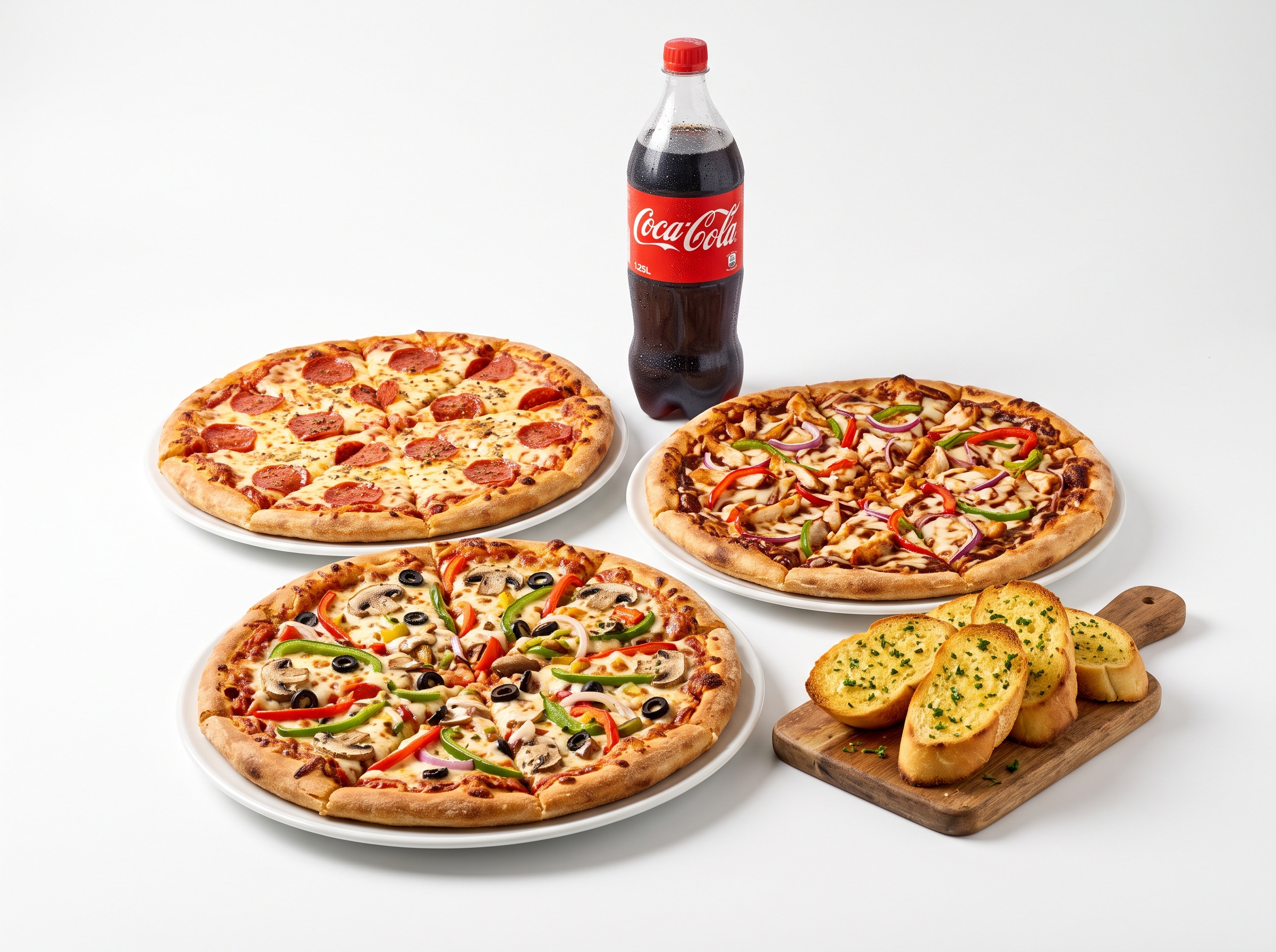 Deal 4 - 3 Large Pizzas + Drink + Garlic Bread